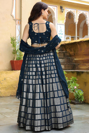 Blue Embroidered Georgette Lehenga (ACA6614)
