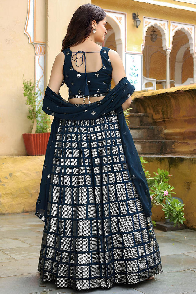 Blue Embroidered Georgette Lehenga (ACA6614)