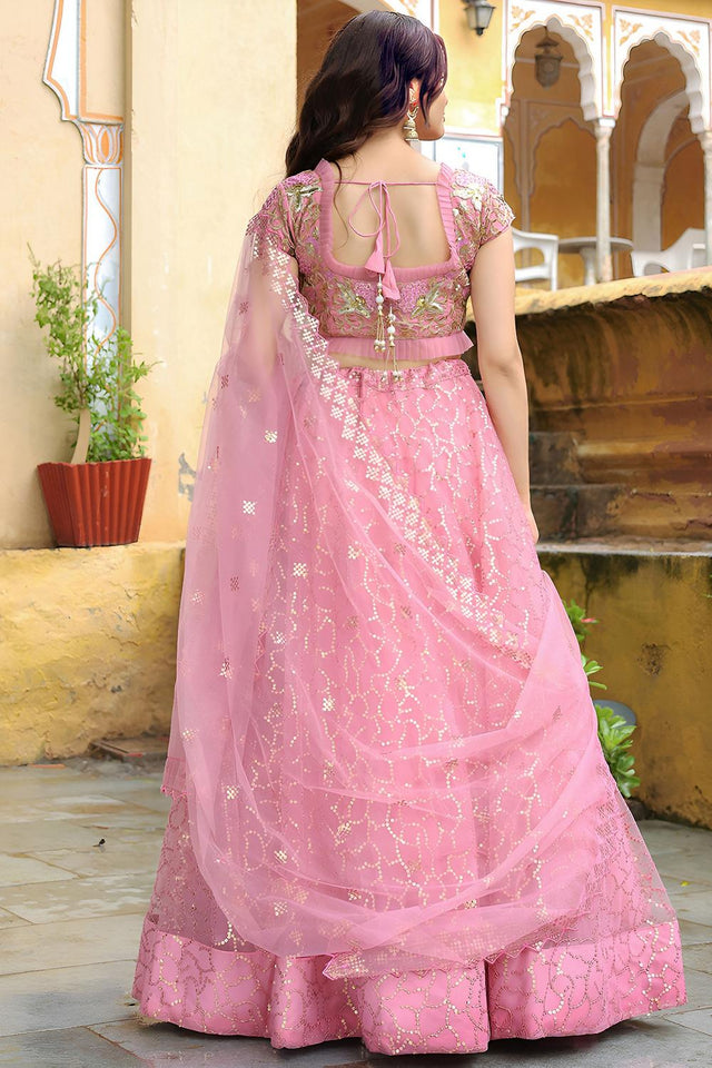 Pink Sequin Net Lehenga (ACA6617)
