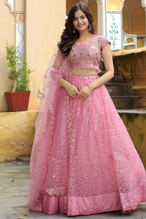 Pink Sequin Net Lehenga (ACA6617)