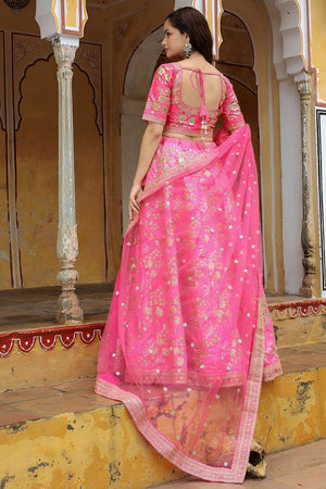Pink Sequin with Floral Embroidered Silk Lehenga (ACA6623)