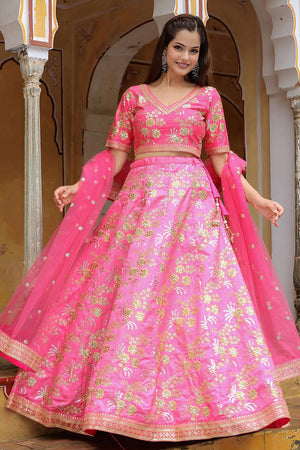Pink Sequin with Floral Embroidered Silk Lehenga (ACA6623)