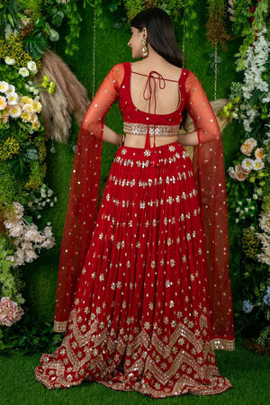 Red Sequin Georgette Lehenga (ACA6640)