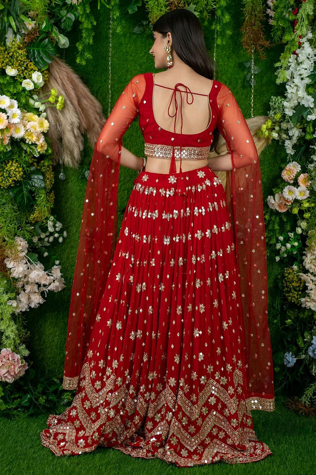 Red Sequin Georgette Lehenga (ACA6640)