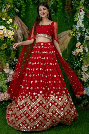 Red Sequin Georgette Lehenga (ACA6640)