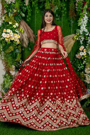 Red Sequin Georgette Lehenga (ACA6640)
