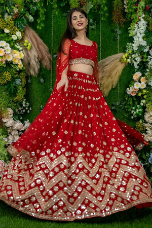 Red Sequin Georgette Lehenga (ACA6640)