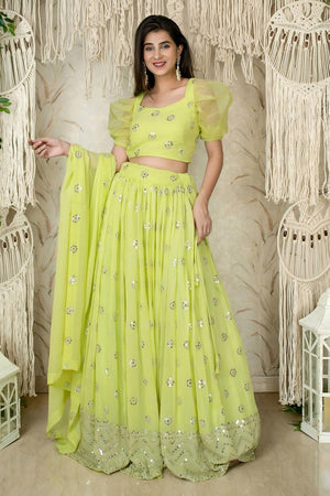 Yellow Sequin Georgette Lehenga (ACA6641)