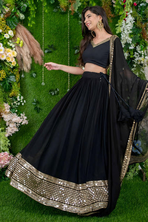 Black Embroidered Georgette Lehenga (ACA6642)