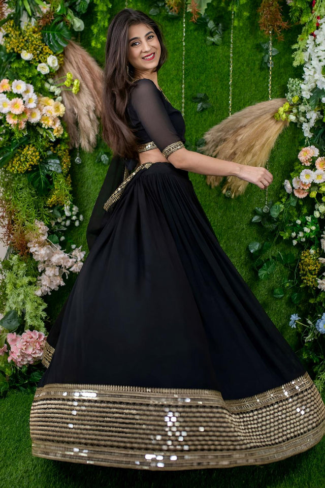 Black Embroidered Georgette Lehenga (ACA6642)