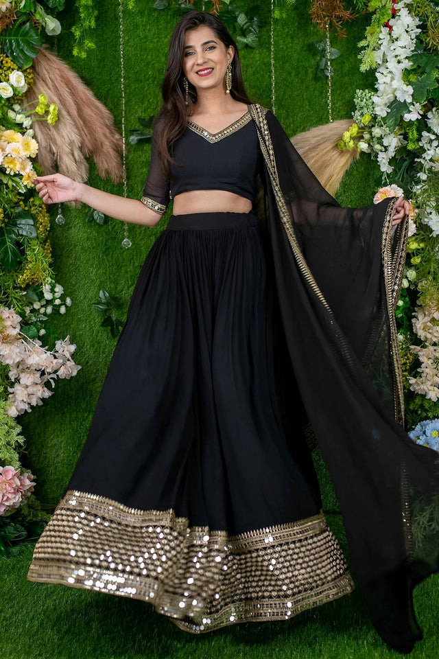 Black Embroidered Georgette Lehenga (ACA6642)