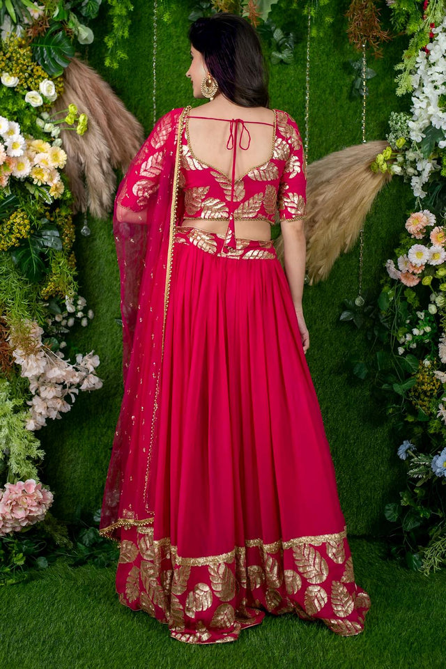 Pink Embroidered Georgette Lehenga (ACA6643)