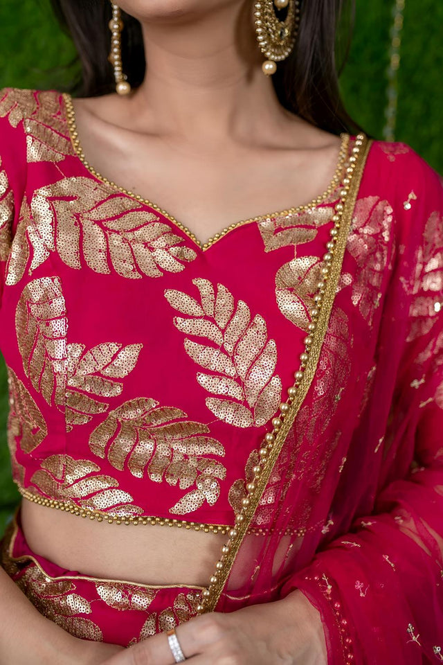 Pink Embroidered Georgette Lehenga (ACA6643)