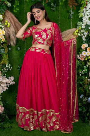 Pink Embroidered Georgette Lehenga (ACA6643)