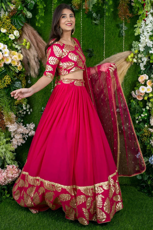 Pink Embroidered Georgette Lehenga (ACA6643)