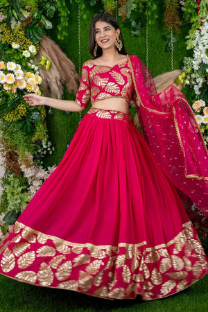 Pink Embroidered Georgette Lehenga (ACA6643)