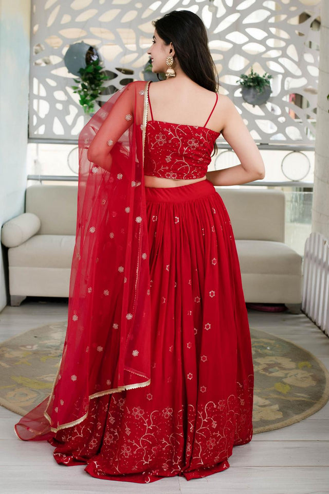 Red Sequin Georgette Lehenga (ACA6644)