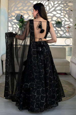 Black Sequin Organza Lehenga (ACA6645)