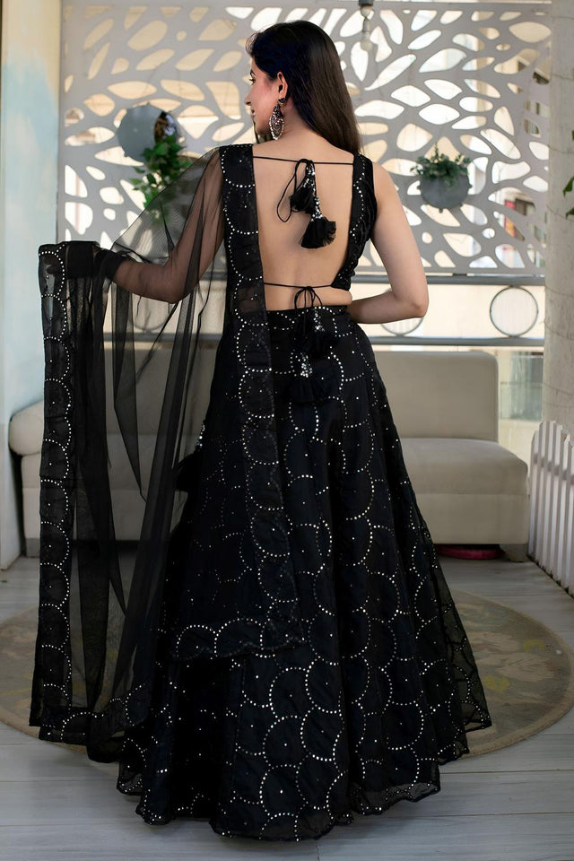 Black Sequin Organza Lehenga (ACA6645)