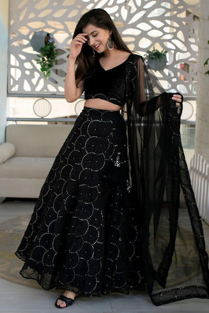 Black Sequin Organza Lehenga (ACA6645)