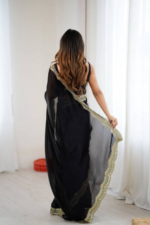 Black Embroidered Silk Saree (ACA6658)