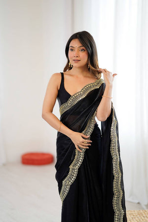Black Embroidered Silk Saree (ACA6658)