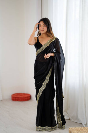 Black Embroidered Silk Saree (ACA6658)