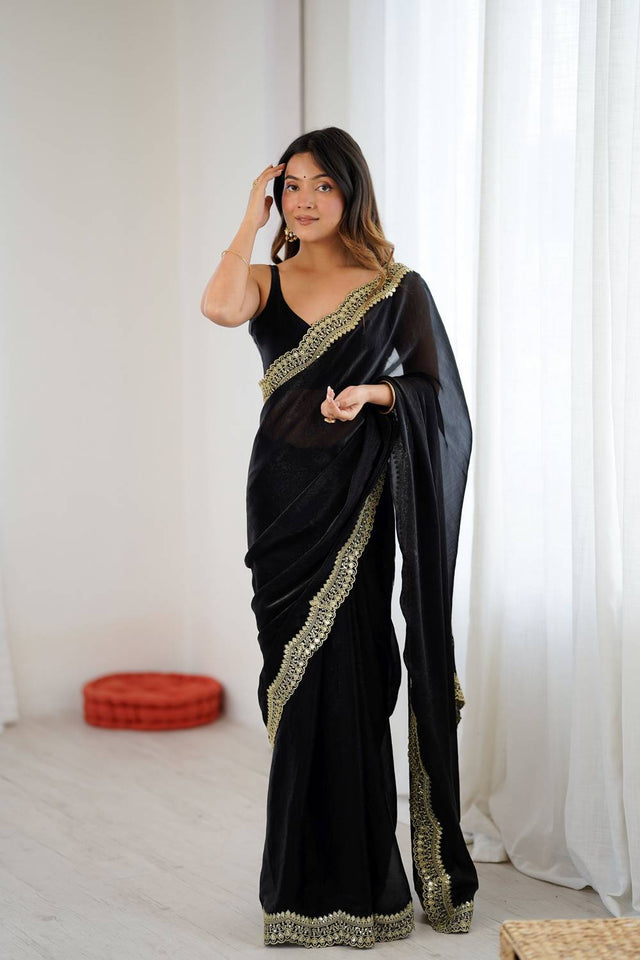 Black Embroidered Silk Saree (ACA6658)
