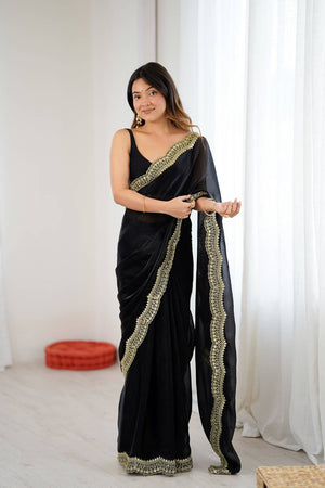 Black Embroidered Silk Saree (ACA6658)