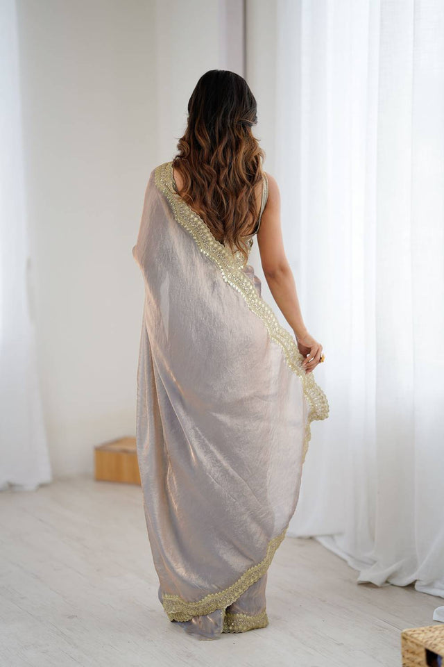Beige Embroidered Silk Saree (ACA6659)
