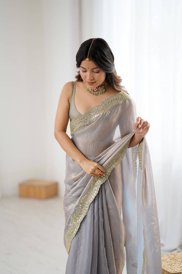 Beige Embroidered Silk Saree (ACA6659)