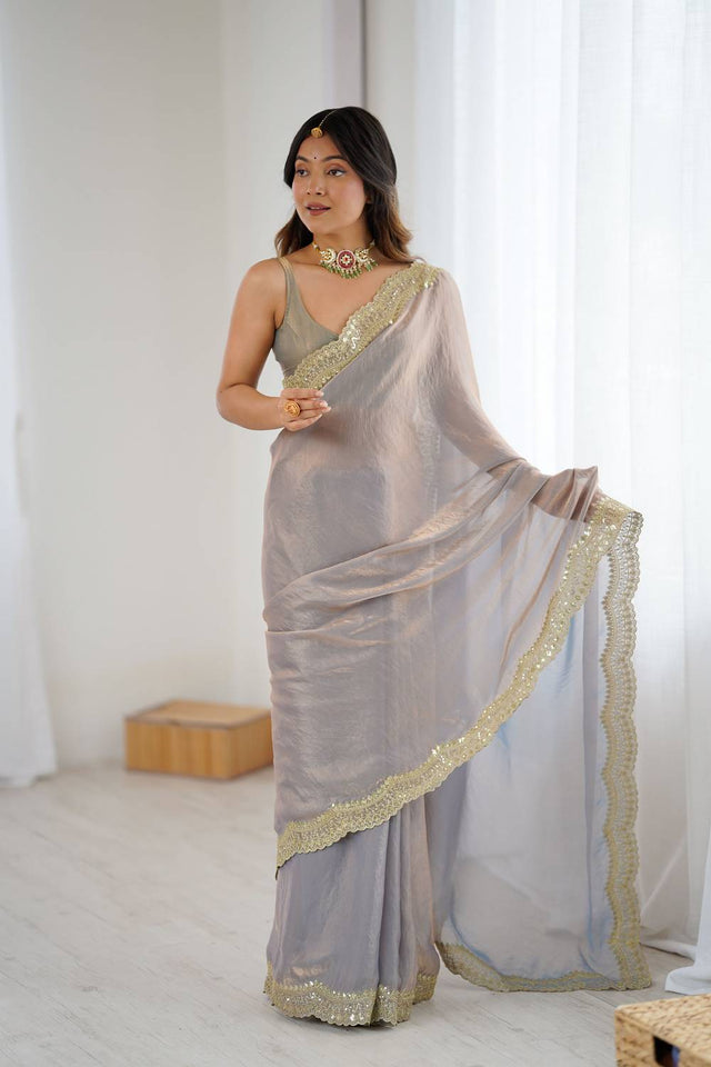 Beige Embroidered Silk Saree (ACA6659)