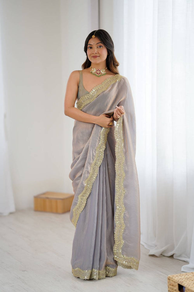 Beige Embroidered Silk Saree (ACA6659)