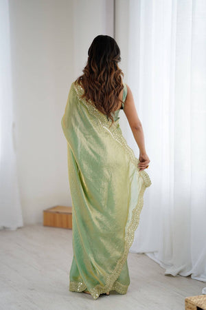 Green Embroidered Silk Saree (ACA6660)