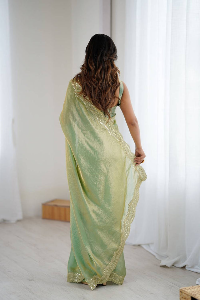 Green Embroidered Silk Saree (ACA6660)