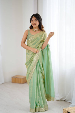 Green Embroidered Silk Saree (ACA6660)