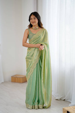 Green Embroidered Silk Saree (ACA6660)