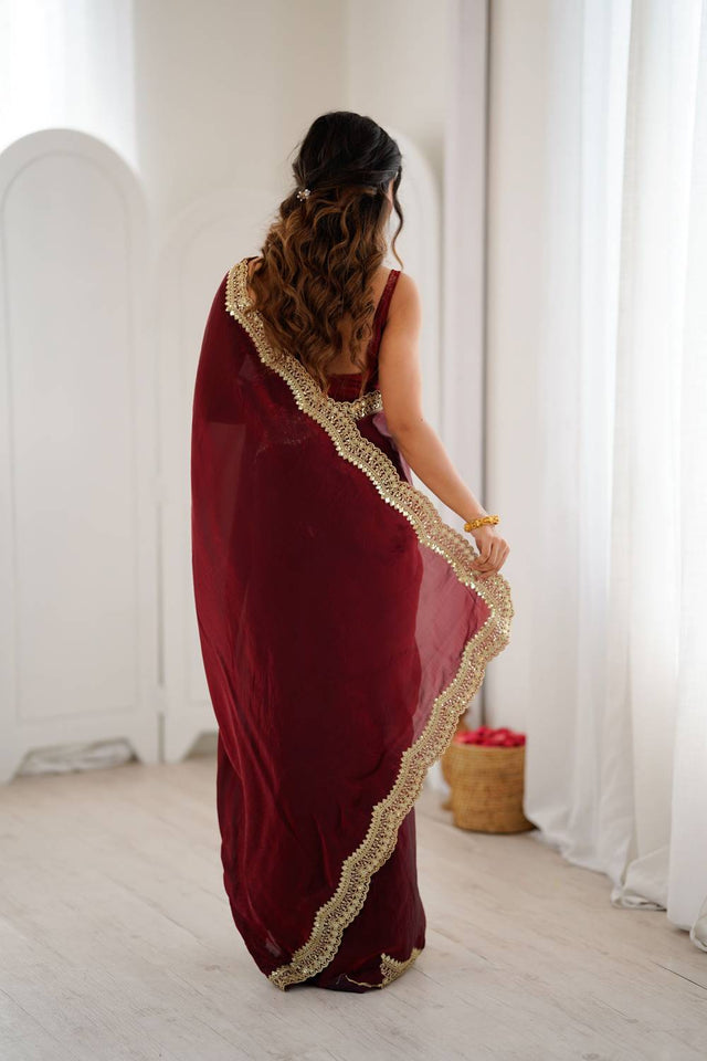Maroon Embroidered Silk Saree (ACA6661)