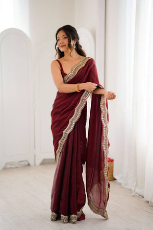 Maroon Embroidered Silk Saree (ACA6661)