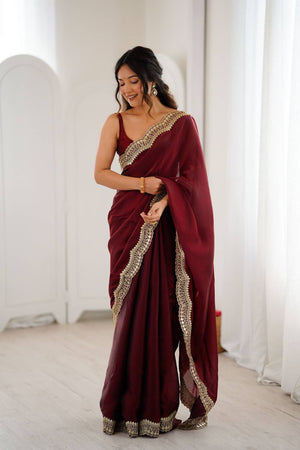 Maroon Embroidered Silk Saree (ACA6661)