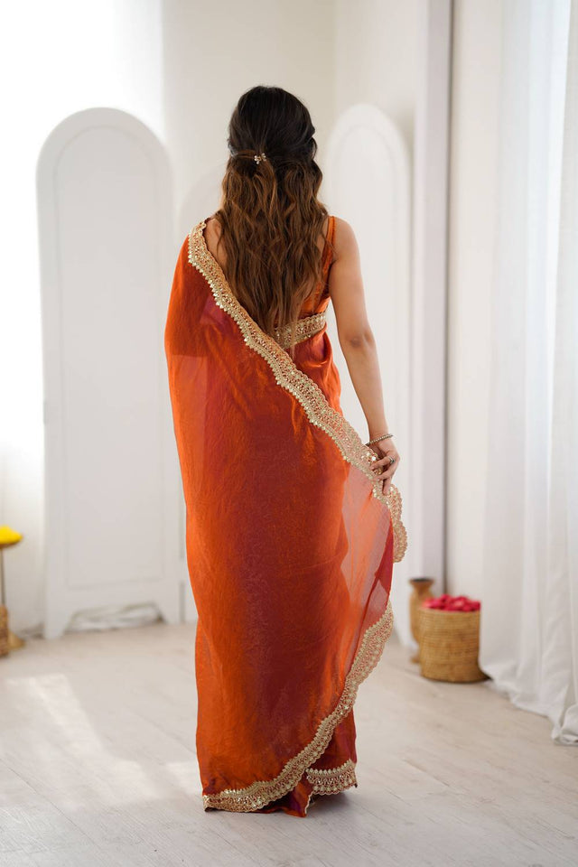 Orange Embroidered Silk Saree (ACA6662)
