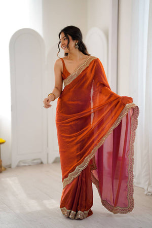 Orange Embroidered Silk Saree (ACA6662)