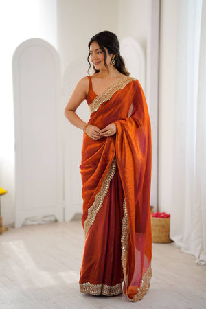 Orange Embroidered Silk Saree (ACA6662)
