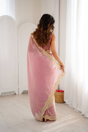 Pink Embroidered Silk Saree (ACA6663)