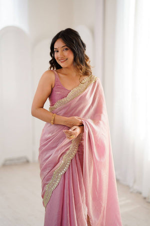 Pink Embroidered Silk Saree (ACA6663)