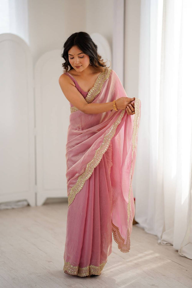 Pink Embroidered Silk Saree (ACA6663)