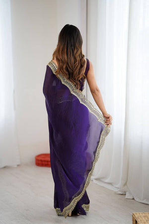 Violet Embroidered Silk Saree (ACA6664)