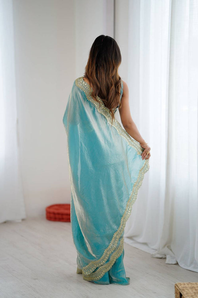 Blue Embroidered Silk Saree (ACA6666)
