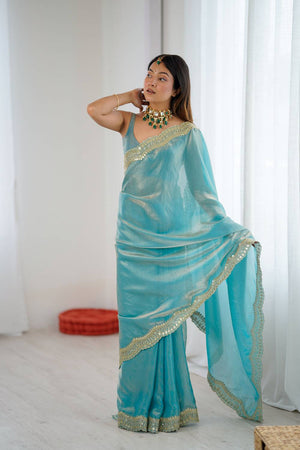 Blue Embroidered Silk Saree (ACA6666)