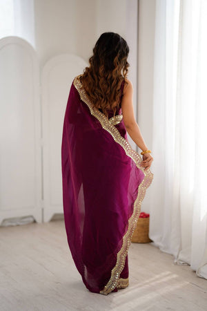 Wine Embroidered Silk Saree (ACA6667)